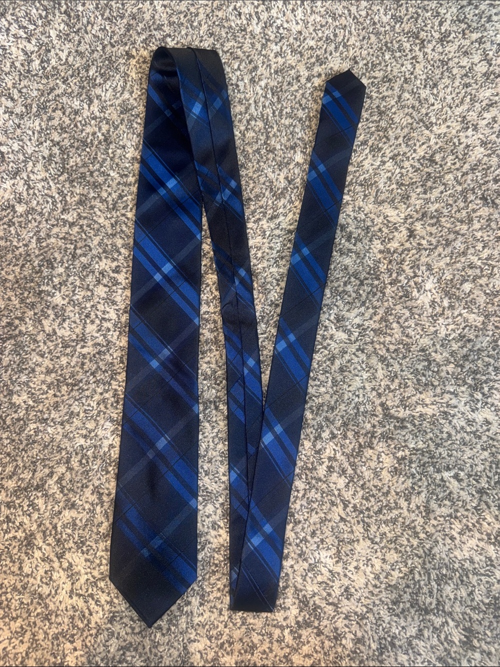 Calvin Klein Men's Navy and Royal Blue Plaid Silk Tie
